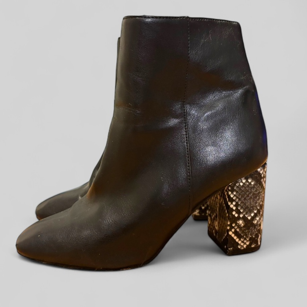 Express Elegant Black Ankle Boots with Snakeskin Heel